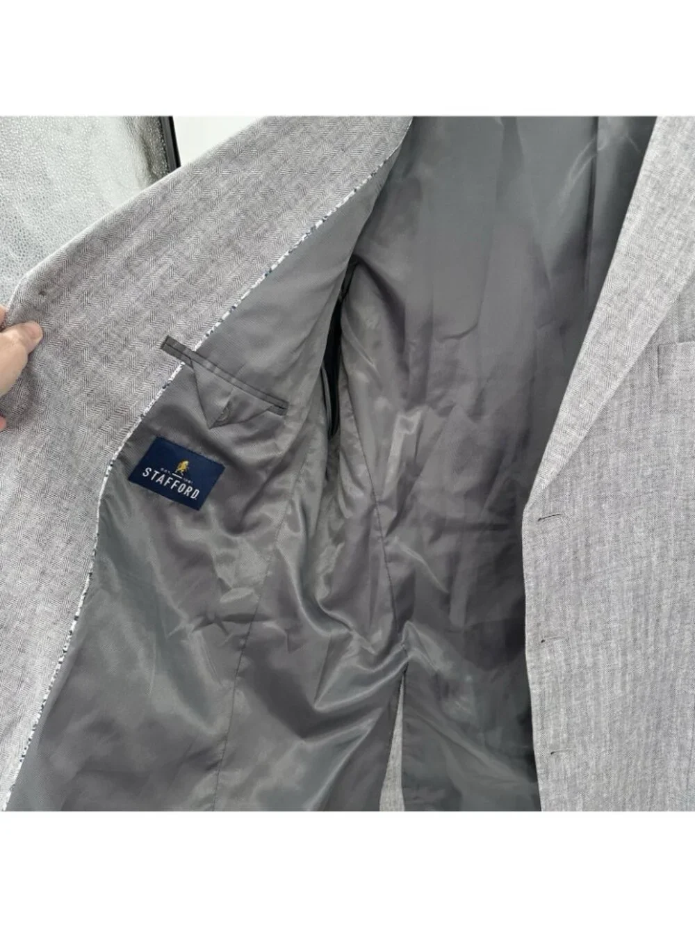 STAFFORD jacket blazer sport coat gray 48L classic fit linen cotton business